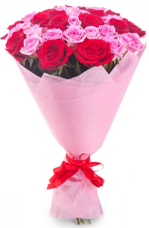 Букет 39 красных и розовых роз