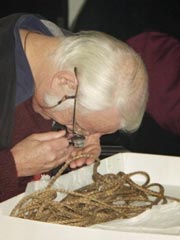 Ti cord being examined at the Canterbury museum