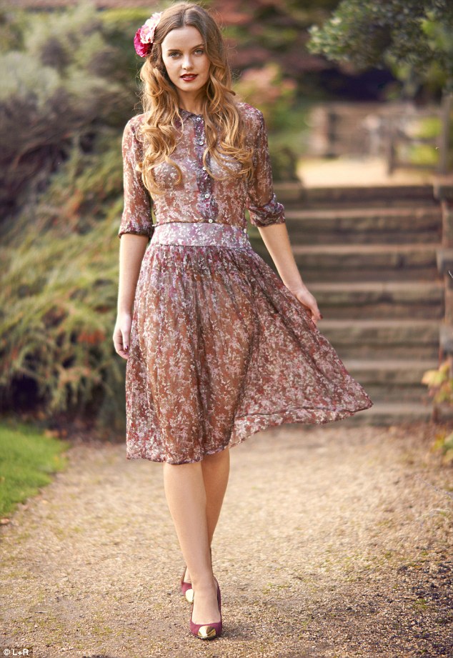 Floral dress £99.99, hobbs.co.uk, Maroon court shoes with metallic toe, £245, russelandbromley.co.uk