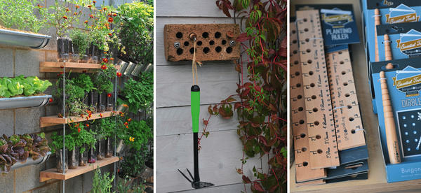 Слева: 12 - зелень на заборе. В центре: 13 - камера хранения для малогабаритных инструментов. Справа: 14 - линейки для посева семян