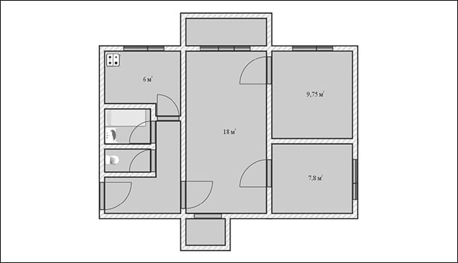 Перепланировка двухкомнатной квартиры в трехкомнатную