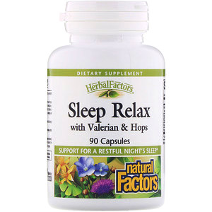 Natural Factors, Sleep Relax (растительное снотворное), с валерианой, пассифлорой и хмелем, 90 капсул