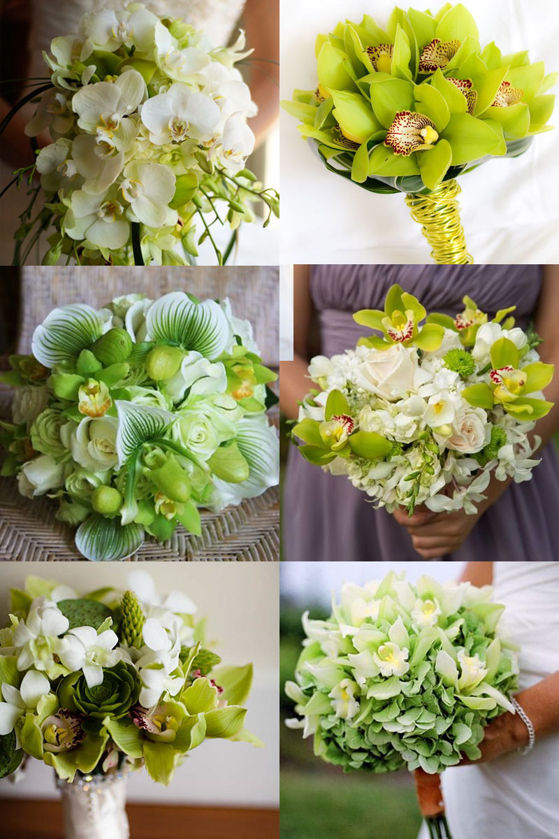 Свадебный букет невесты из орхидей зеленого цвета