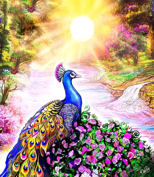 Paradise Morning Sun Fantasy Divine Garden Beautiful Picture Paradise Painting Stock Image