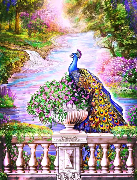 Paradise Morning Sun Fantasy Divine Garden Beautiful Picture Paradise Painting Royalty Free Stock Images