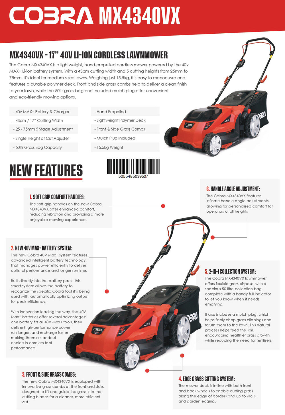 Cobra MX4340VX Premium Cordless Lawnmower KIT 40v / 43cm / 4Ah from Mower Magic Cobra MX4340VX Premium Cordless Lawnmower KIT 40v / 43cm / 4Ah from Mower Magic