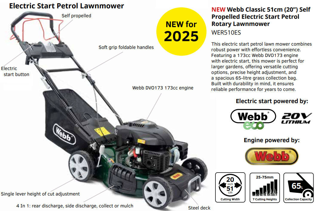 Webb R510ES Classic Electric Start Lawn Mower 51cm / 4- in-1 SP ES from Mower Magic