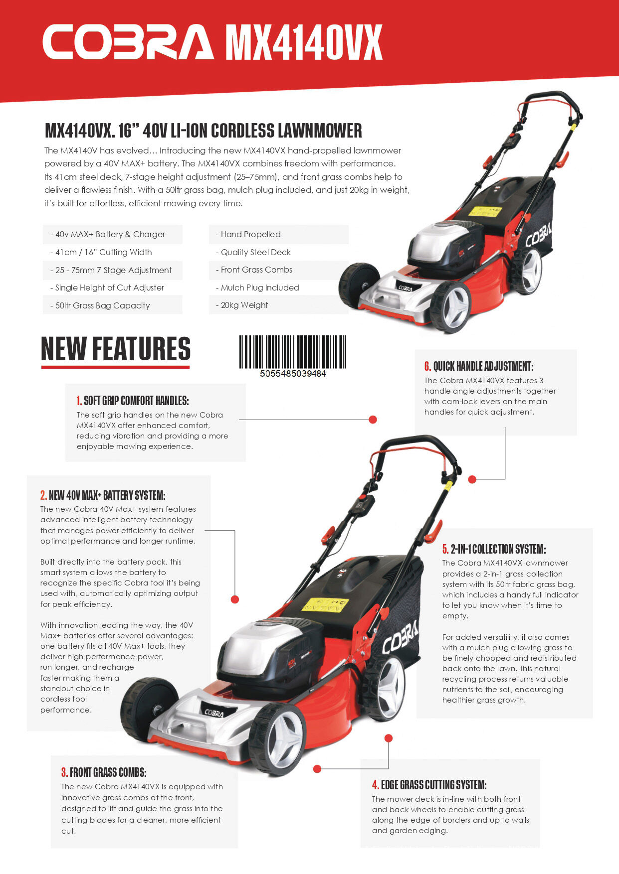 Cobra MX4140VX Premium Cordless Lawnmower KIT 40v / 41cm / 4Ah from Mower Magic Cobra MX4140VX Premium Cordless Lawnmower KIT 40v / 41cm / 4Ah from Mower Magic