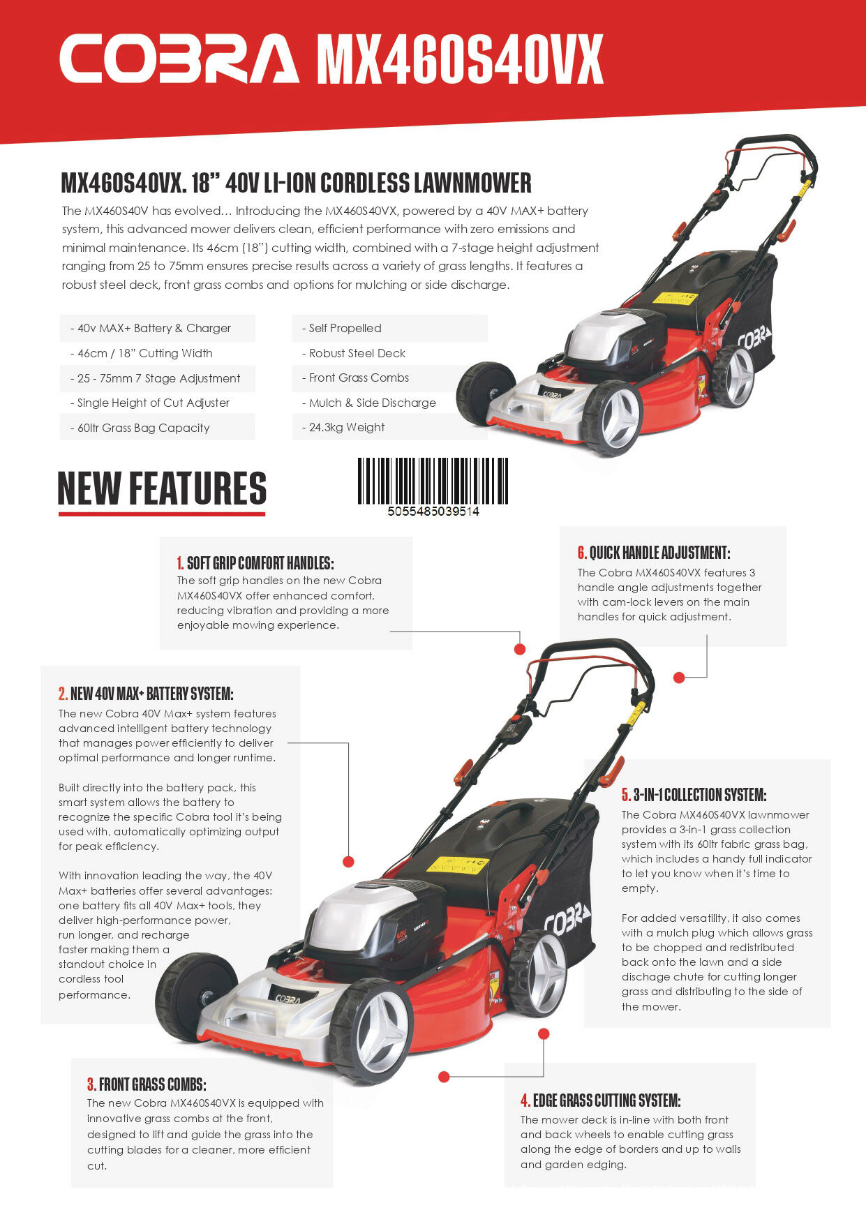 Cobra MX460S40VX Premium Cordless Lawnmower KIT 40v / 46cm / 4Ah from Mower Magic Cobra MX460S40VX Premium Cordless Lawnmower KIT 40v / 46cm / 4Ah from Mower Magic