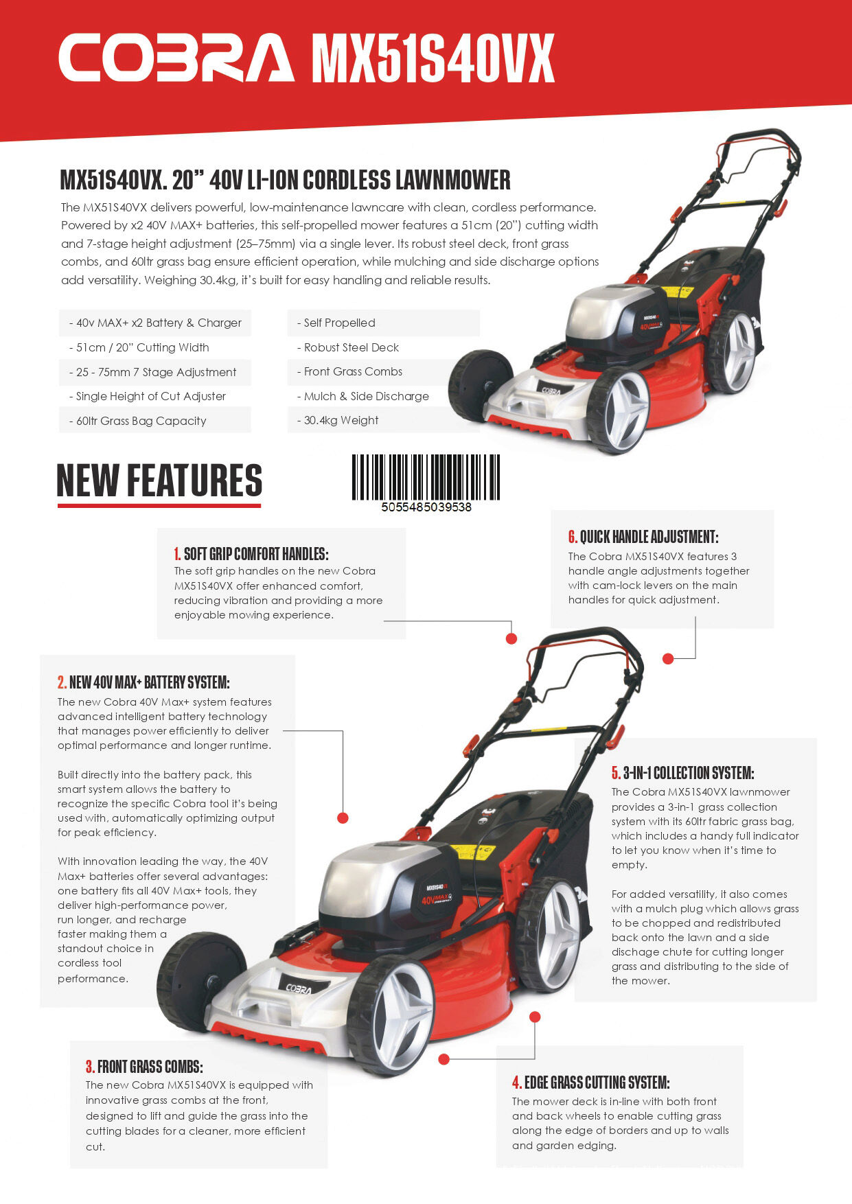 Cobra MX51S40VX Premium Cordless Lawnmower KIT 40v / 46cm / 2x 4Ah from Mower Magic Cobra MX51S40VX Premium Cordless Lawnmower KIT 40v / 46cm / 2x 4Ah from Mower Magic