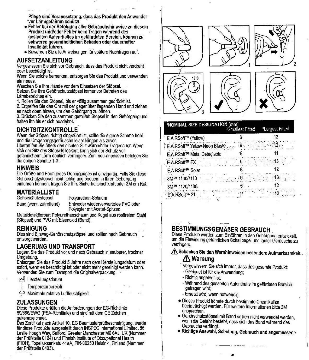 3M Classic Ear Plugs  E-A-R    EN352-2:1993 from Mower Magic