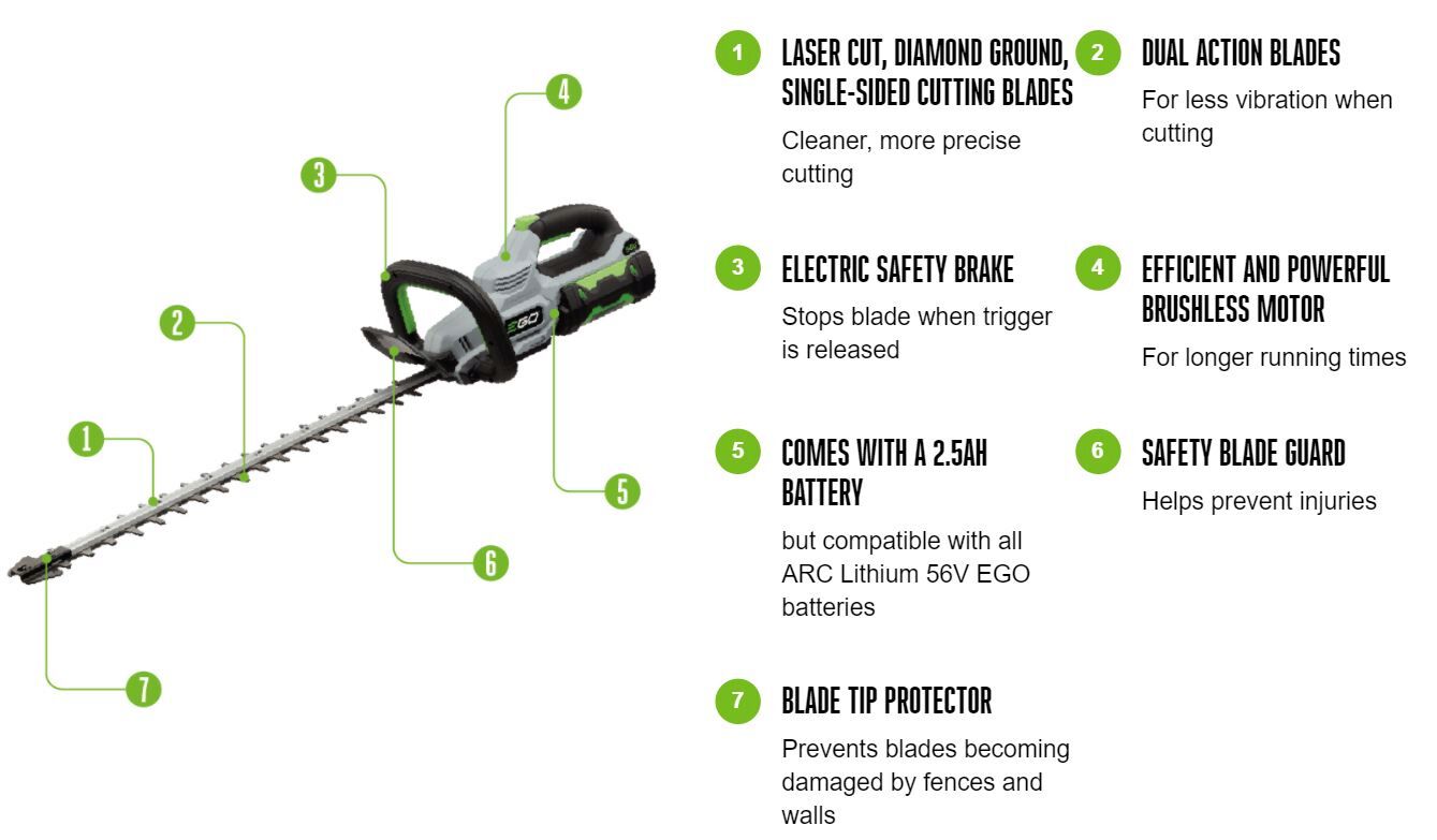 EGO Premium Cordless Hedge Timmer 56v / 60cm Kit (2.5Ah Battery + Charger) from Mower Magic