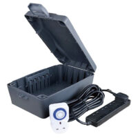 Green Weatherproof Dry Box and 4-Gang 10m Trailing Socket with 24hr Timer Green Weatherproof Dry Box and 4-Gang 10m Trailing Socket with 24hr Timer