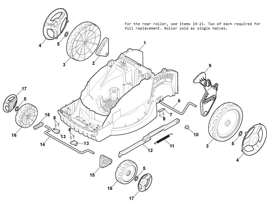 Mountfield Princess 38 LI 38Li KIT  (2021 - 2025) - 294386063/M21 - Deck, Wheels and Height Adjusting