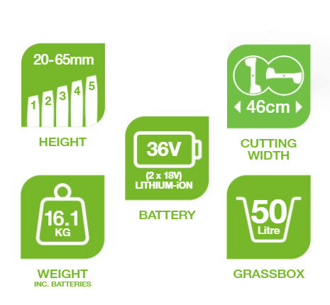 Flymo Ultra Mow Duo 460 Cordless Twin Lawnmower 36V (2 x 18v) inc 4 ah battery  from Mower Magic