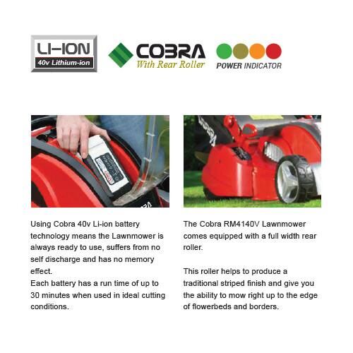 Cobra Cordless Rear Roller Lawnmower RM4140V 40v / 4.0Ah from Mower Magic