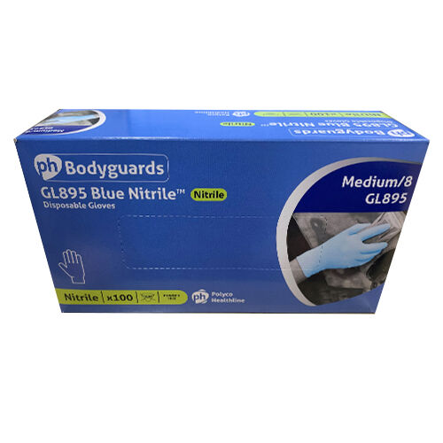 phBodyguards Blue Nitrile Gloves - Medium - 100 pack - Powder Free