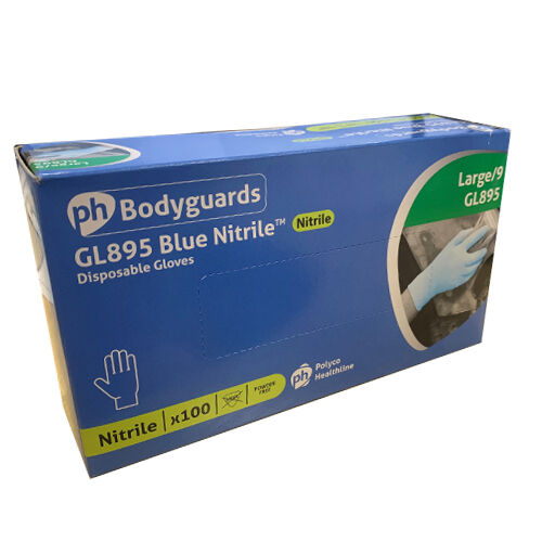 phBodyguards Blue Nitrile Gloves - Large - 100 pack - Powder Free