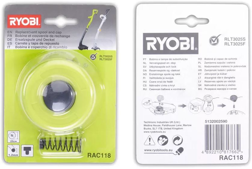 Ryobi RAC118 Spool and Line  RLT3025F, RLT3025S, RLT3525S, RLT2523 and RLT3123