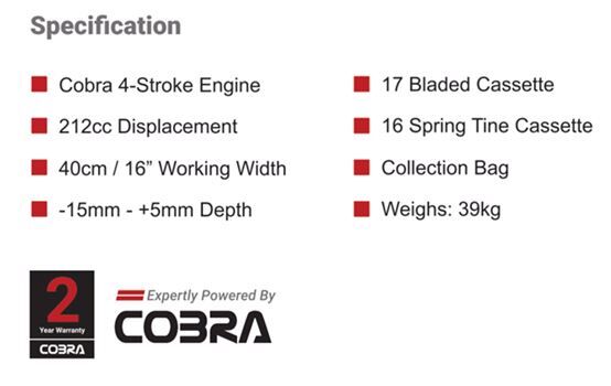 Cobra S40C Petrol Power Scarifier 40cm / 45L from Mower Magic
