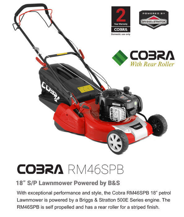 Cobra RM46SPB 46cm Self Propelled Petrol Roller Lawnmower from Mower Magic