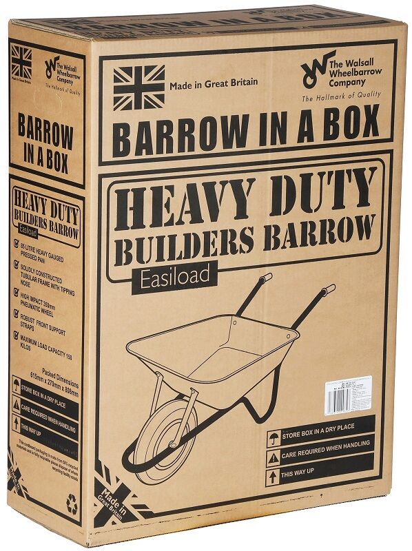 Walsall Wheelbarrow - Easiload Builders Barrow in a Box with Puncture-Proof Wheel