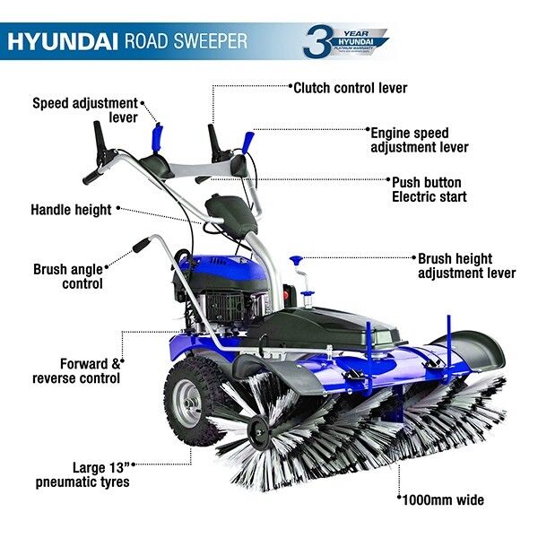 Hyundai Self Propelled Petrol Yard Sweeper Powerbrush 100cm / 173cc from Mower Magic