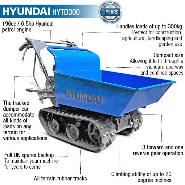 Hyundai 196cc Petrol Tracked Mini Dumper / Power Barrow 300kg  HYTD300 from Mower Magic