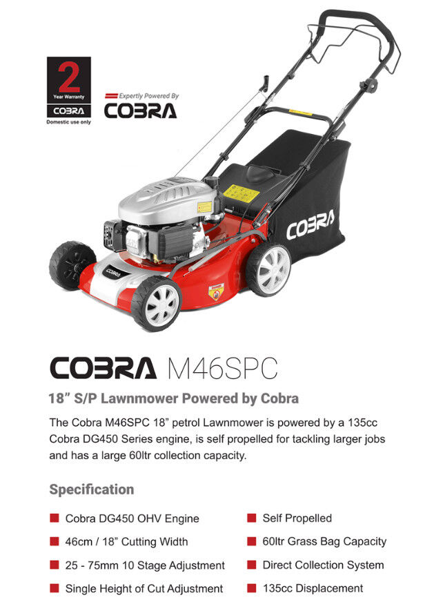 Cobra RM46SPC 46cm SP Petrol Roller Lawnmower from Mower Magic