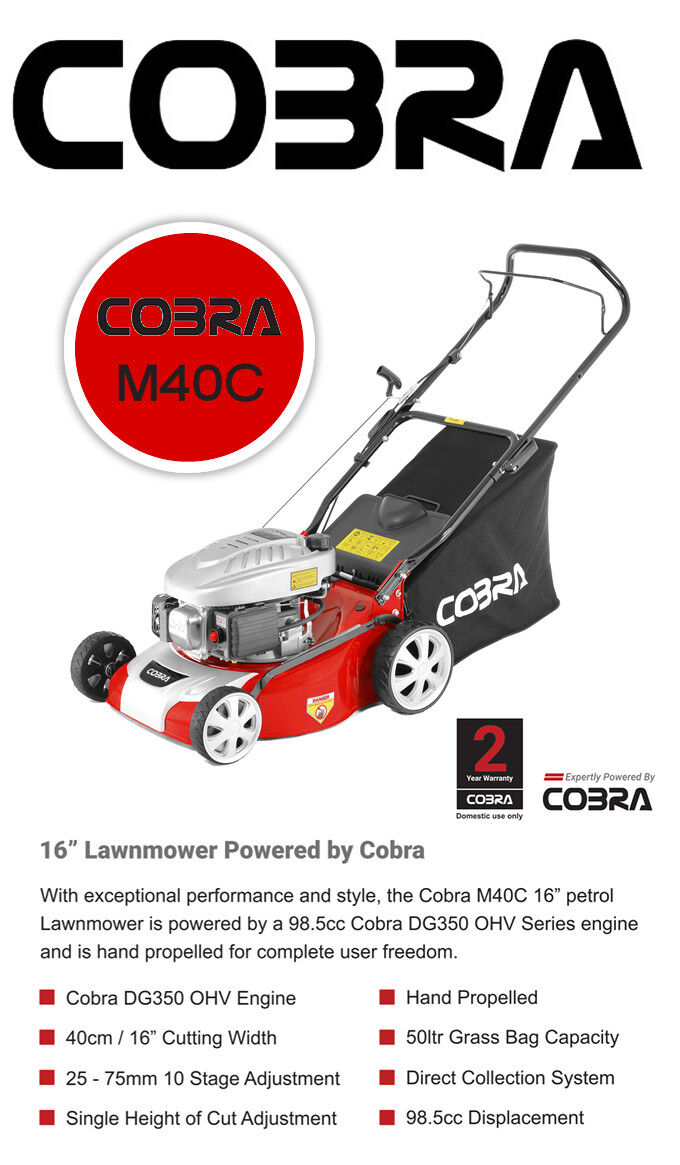 Cobra M40C Petrol Rotary Mower 40cm / 98cc / Push from Mower Magic