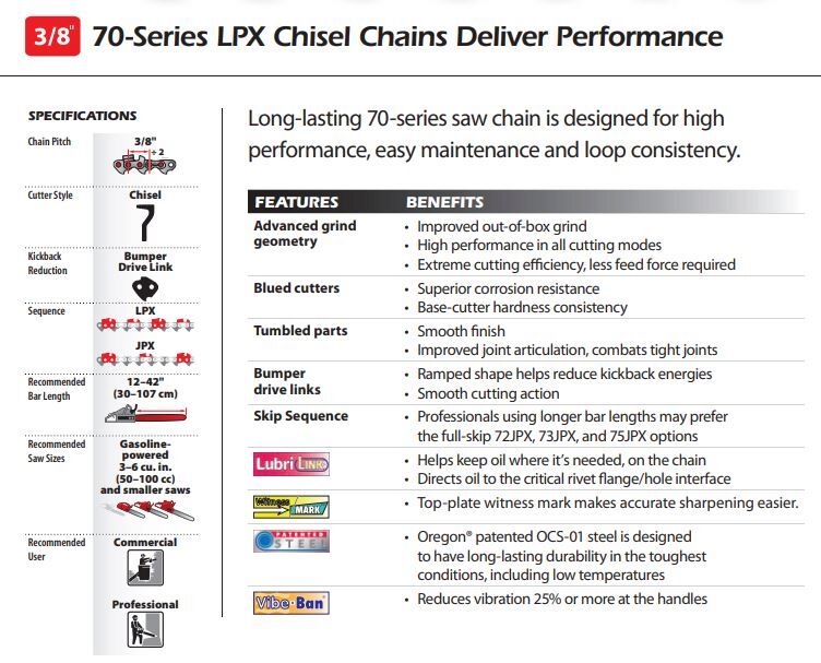 Oregon 75LPX Chain 3/8in Low Profile 1.6mm 56 Link from Mower Magic