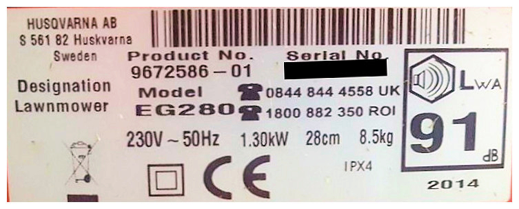 Flymo Dataplate Example Flymo Dataplate Example