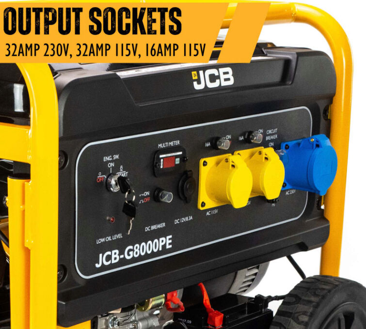 JCB G8000PE Petrol Generator .9kW / 9.8kVA / 115V / 230V / 457cc Electric Start