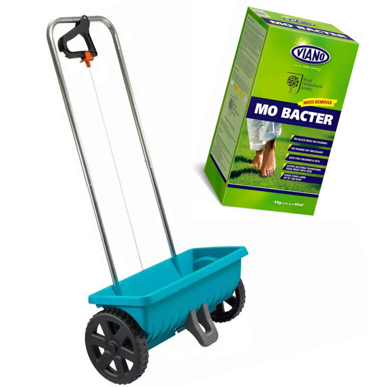 Gardena Lawn Drop Spreader L + MO Bacter 4KG Organic Fertiliser