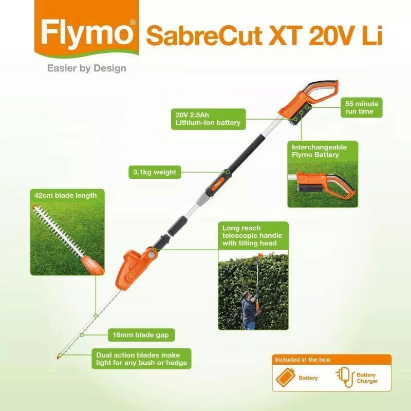 Flymo SabreCut XT Cordless Long Reach Hedge Trimmer KIT 20v / 42cm from Mower Magic