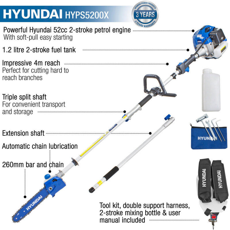 Hyundai Petrol Pole Pruner 2.7m - HYPS5200X from Mower Magic