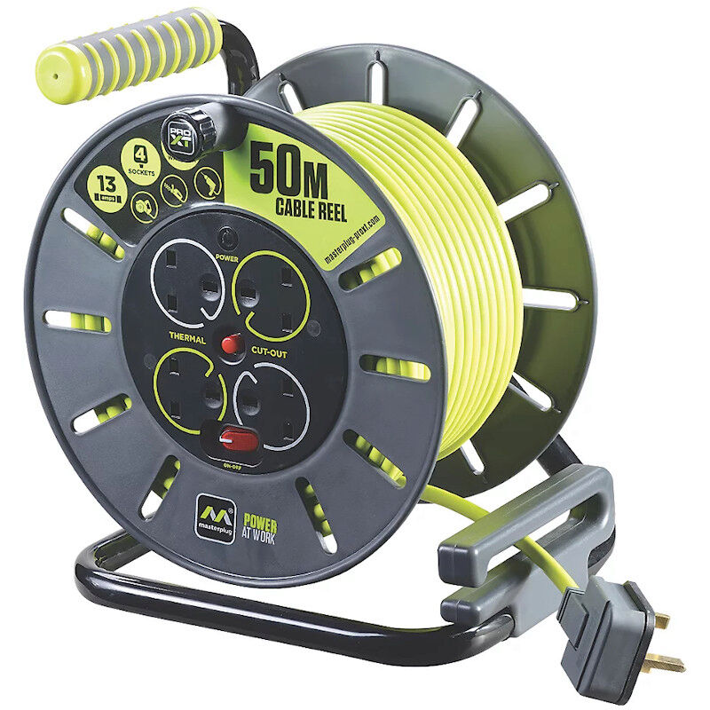 Large Open Power Reel with 4 Sockets 50m Cable 13A