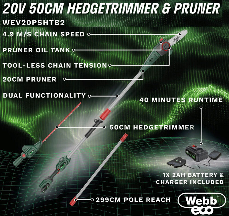 Webb Cordless Long Reach Hedge Trimmer & Pruner  20v / 50cm (Tool Only) from Mower Magic