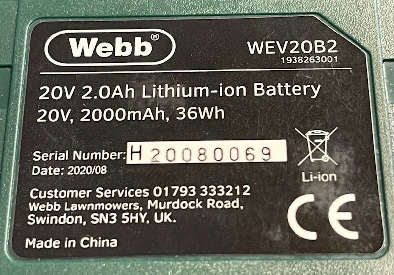 Webb Battery 20v 2.0Ah WEV20B2