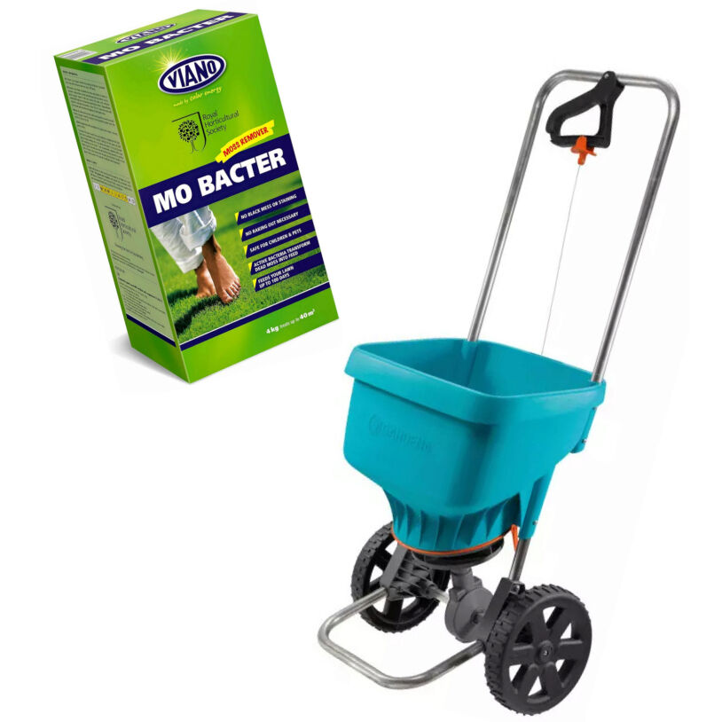 Gardena Lawn Broadcast Spreader XL + MO Bacter 4KG Organic Fertiliser