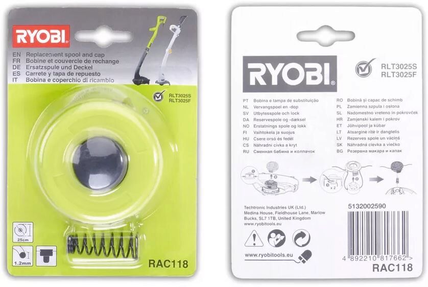 Ryobi RAC118 Spool and Line  RLT3025F, RLT3025S, RLT3525S, RLT2523 and RLT3123