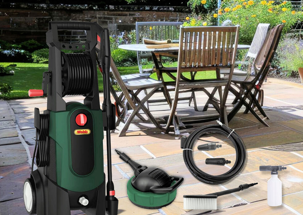 Webb 2200w Electric Pressure Washer Set 165 Bar c/w Brush, Hose Reel, Foam Sprayer, Patio Cleaner