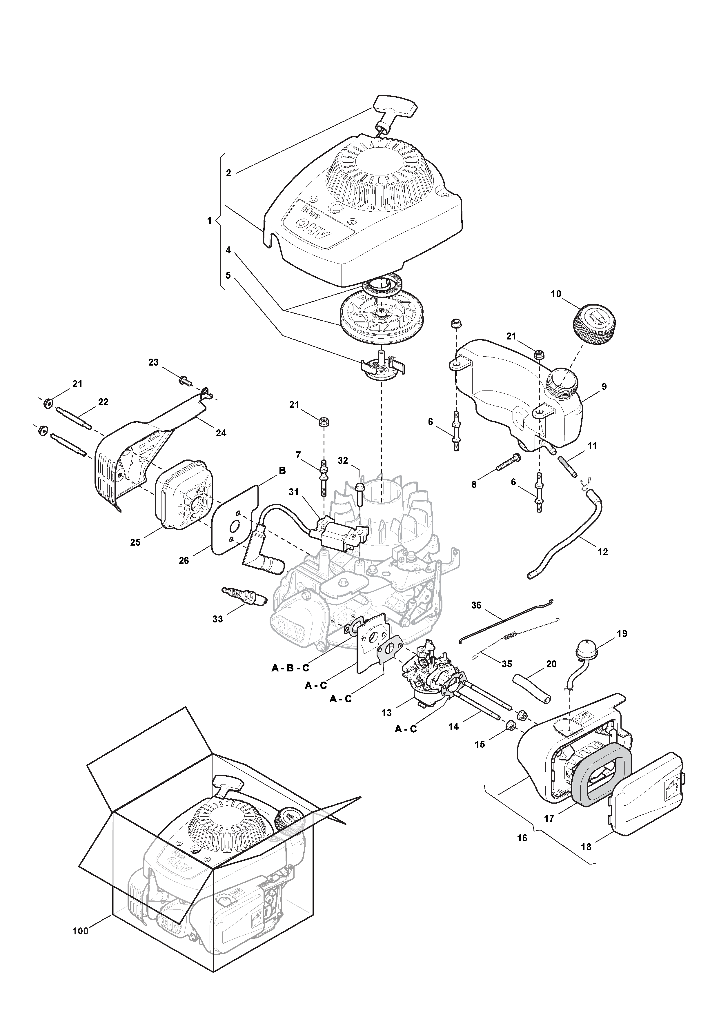 Engine - RV100 - Mountfield HP414 RS100 OHV (2011) 297411043/BQ