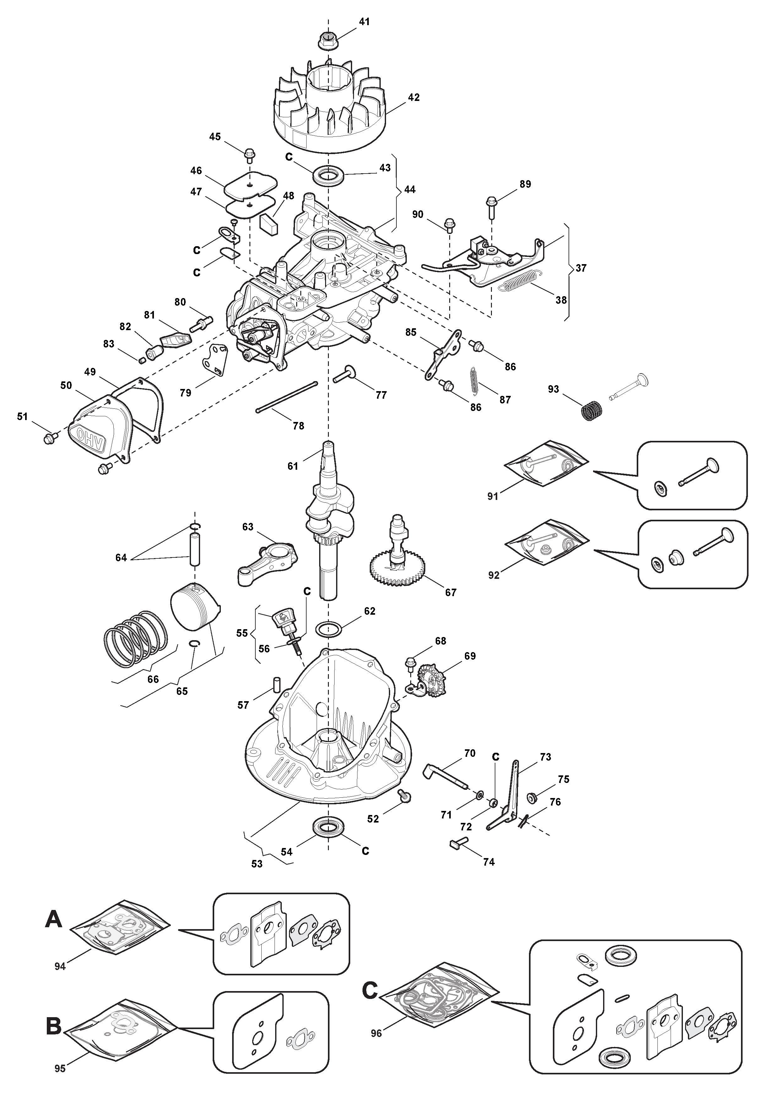 Engine - RV100 continued - Mountfield HP414 RS100 OHV (2011) 297411043/BQ