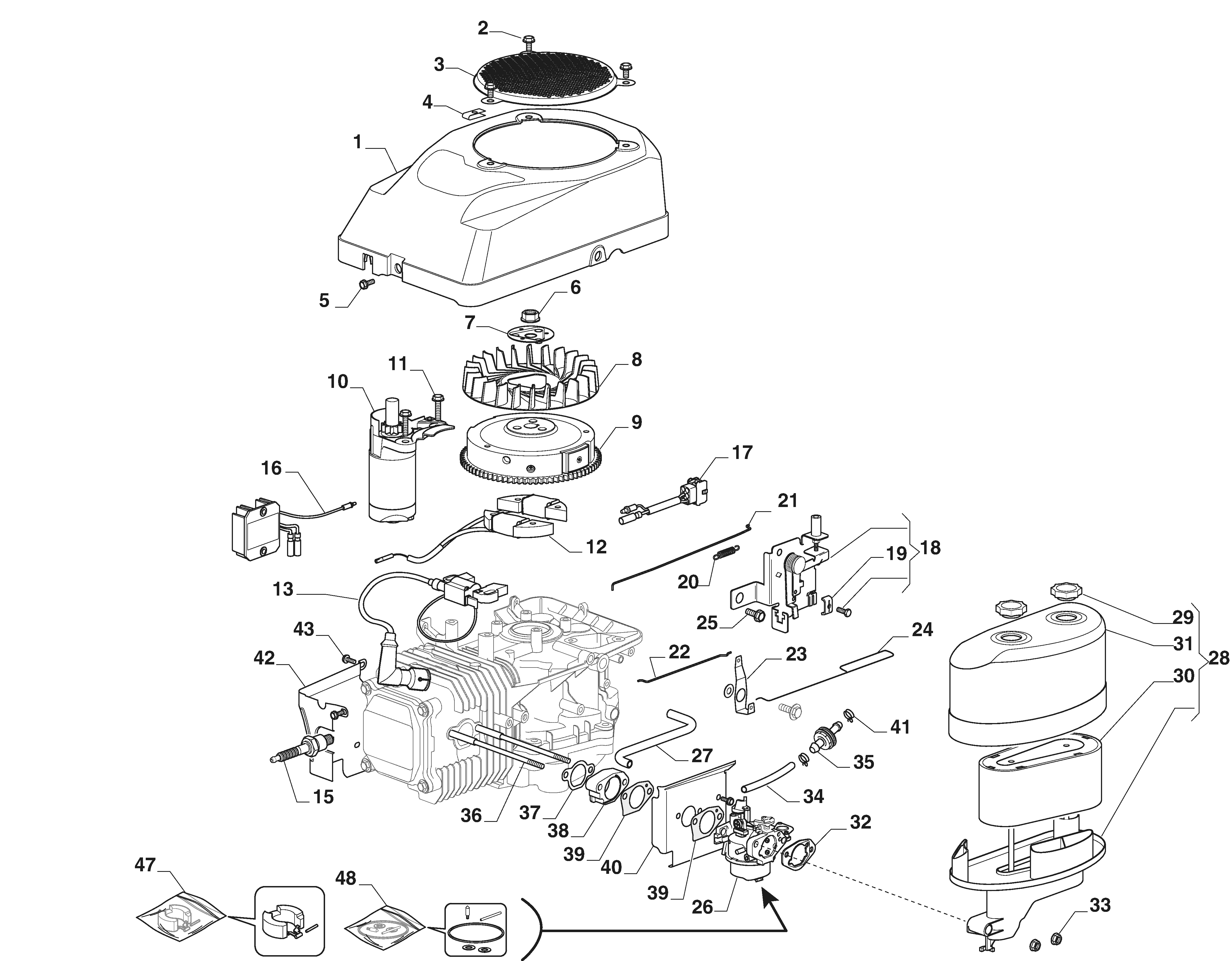 MTF 108H SD - Engine - Carburettor, Air Cleaner Assy