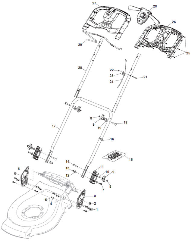 Mountfield S42RPDLI Lawnmower Handle Assembly Spare Parts 299439003/M16