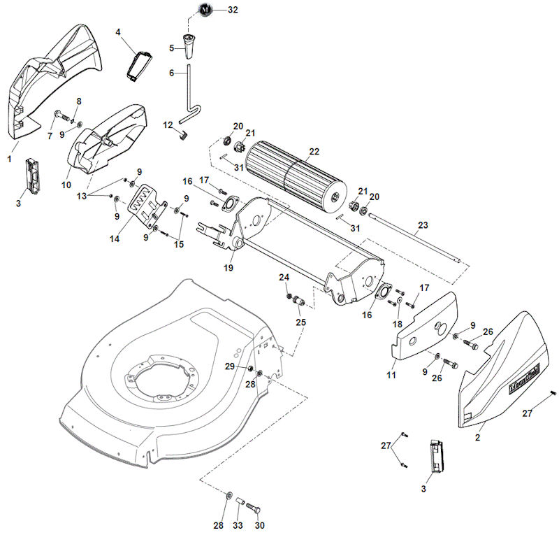 Moutnfield S42RPDLI Lawnmower Rear Roller Aseembly Spare Parts 299439003/M16