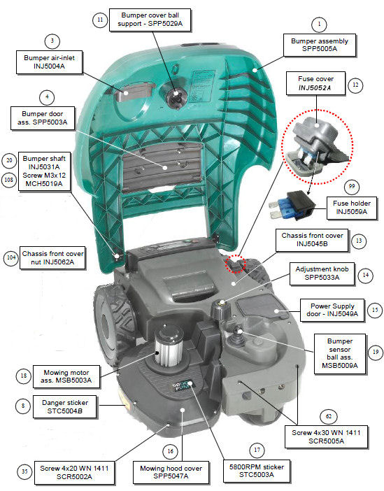 Robomow RM200 / RM400 - Cover Lifted