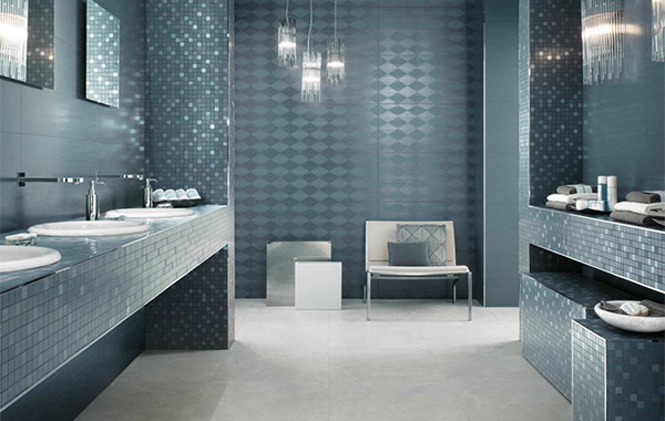 Tiled blue mosaic bathroom