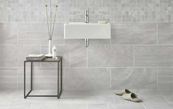 Grey marble effect wall and floor tiles